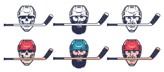 Hockey Skull with Stick Helmet Vector Image