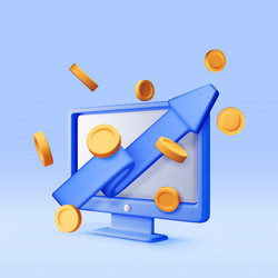 3d growth stock coin chart and arrow on computer vector image