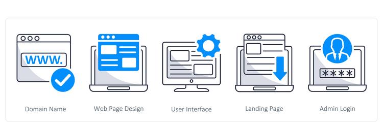 a set of 5 web design icons as domain name vector image