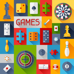 Background with game icons in flat design style vector