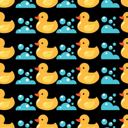 Yellow rubber duck and bubbles seamless kids Vector Image