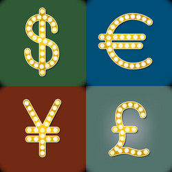 Currency signs dollar euro pound yen gr badge vector