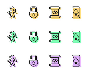 set line magic scroll voodoo doll open padlock vector image