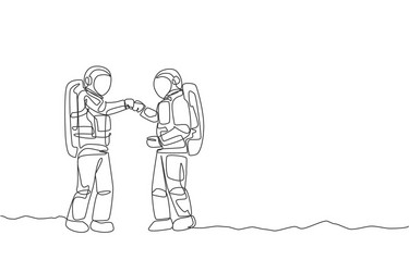 One continuous line drawing two young happy Vector Image