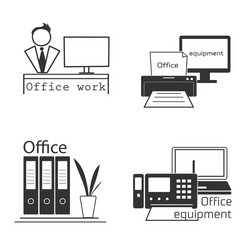 Icons set with office equipment modern logo vector