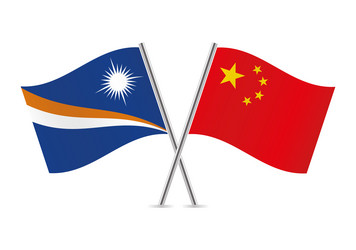 marshall islands and china crossed flags vector