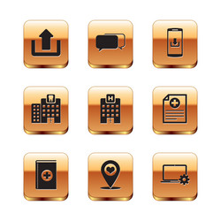 set upload medical book map pointer with heart vector image