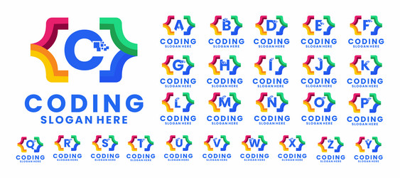 big set of initial letter with coding logo design vector image