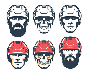 hockey player head with beard skull sport retro Vector Image