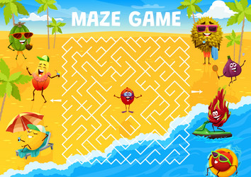 labyrinth maze game cartoon fruits characters vector