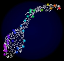polygonal carcass mesh map of norway with colorful vector image