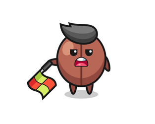 coffee bean character as line judge hold flag vector image