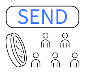 digital transaction concept with send button coin vector image