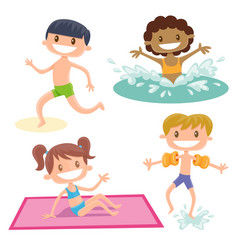 set isolated cartoon kids playing at beach vector