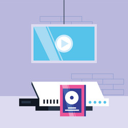 video game console with compact disk and display vector image