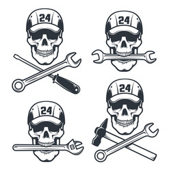 mechanic skull in cap with spanner and hammer Vector Image