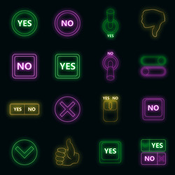 Yes no icons set neon vector