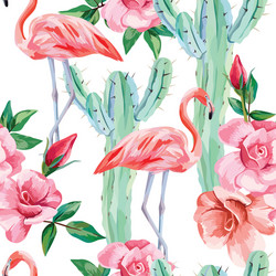 Flamingo Cacti Rose Seamless Pattern Vector Image