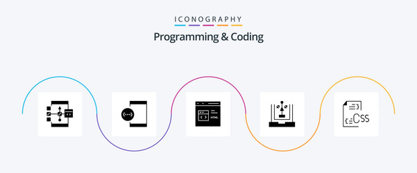 programming and coding glyph 5 icon pack vector image
