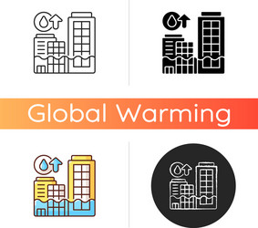 Sea level rise icons set outline water Royalty Free Vector