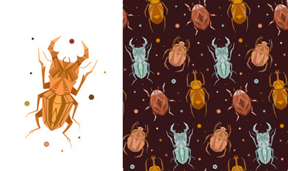 set of card and seamless pattern with geometric vector image