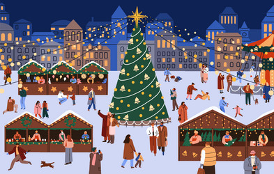 winter old town with christmas tree on europe city vector