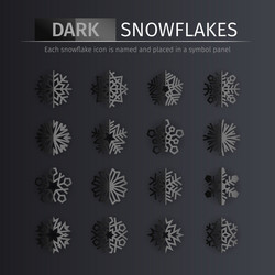 Dark gloss snowflakes icons set vector