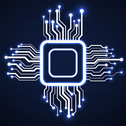 cpu microprocessor microchip neon technology vector image