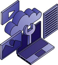 laptop computer wrench cloud network data apps vector image