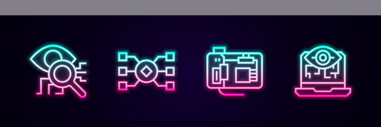 set line eye scan neural network motherboard vector image