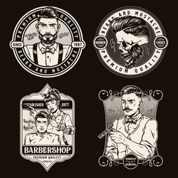 Barbershop Emblems - Vintage Style Vector Image