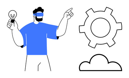 man using vr glasses with idea symbol and tech vector image