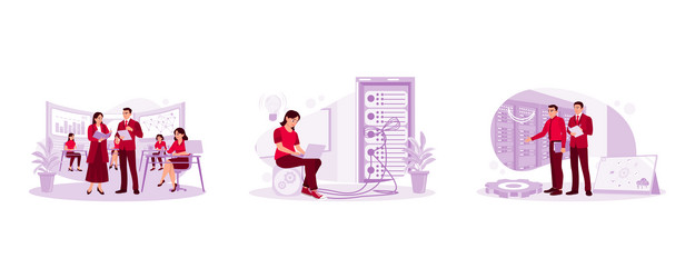 office space control and monitoring system server vector image