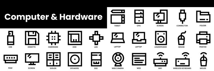 set of outline computer and hardware icons vector image