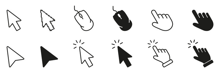 arrow cursor and click hand line solid icon vector image