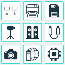 hardware icons set with floppy disk audio speaker vector