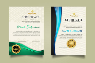 set modern certificate template with flow lines vector image
