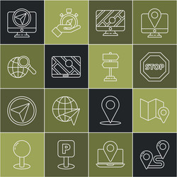 set line route location folded map with marker vector image
