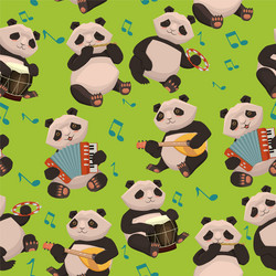 Seamless texture with pandas playing musical vector