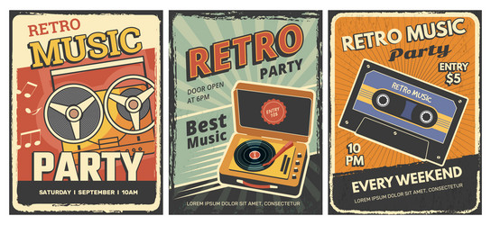 poster retro music audio vintage gadgets players vector