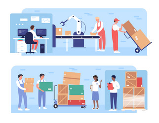 Warehouse automation process tiny people work Vector Image