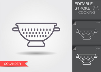 Kitchen colander line icon with editable stroke vector