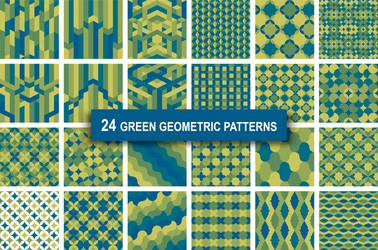 Set of twenty four green color geometric patterns vector