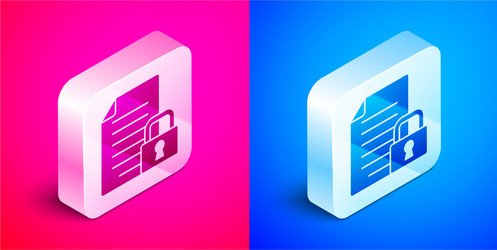 Isometric document and lock icon isolated on pink vector