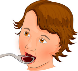 child drinking the syrup from a spoon vector