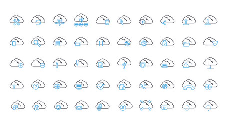 Cloud computing line style icon set design vector