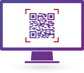 qr code on screen computer monitor vector