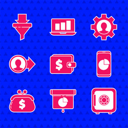 set wallet with dollar graph chart diagram vector image
