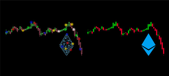 glowing mesh network ethereum falling chart icon vector image