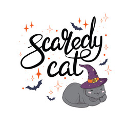 happy halloween gift card with a black cat scared vector